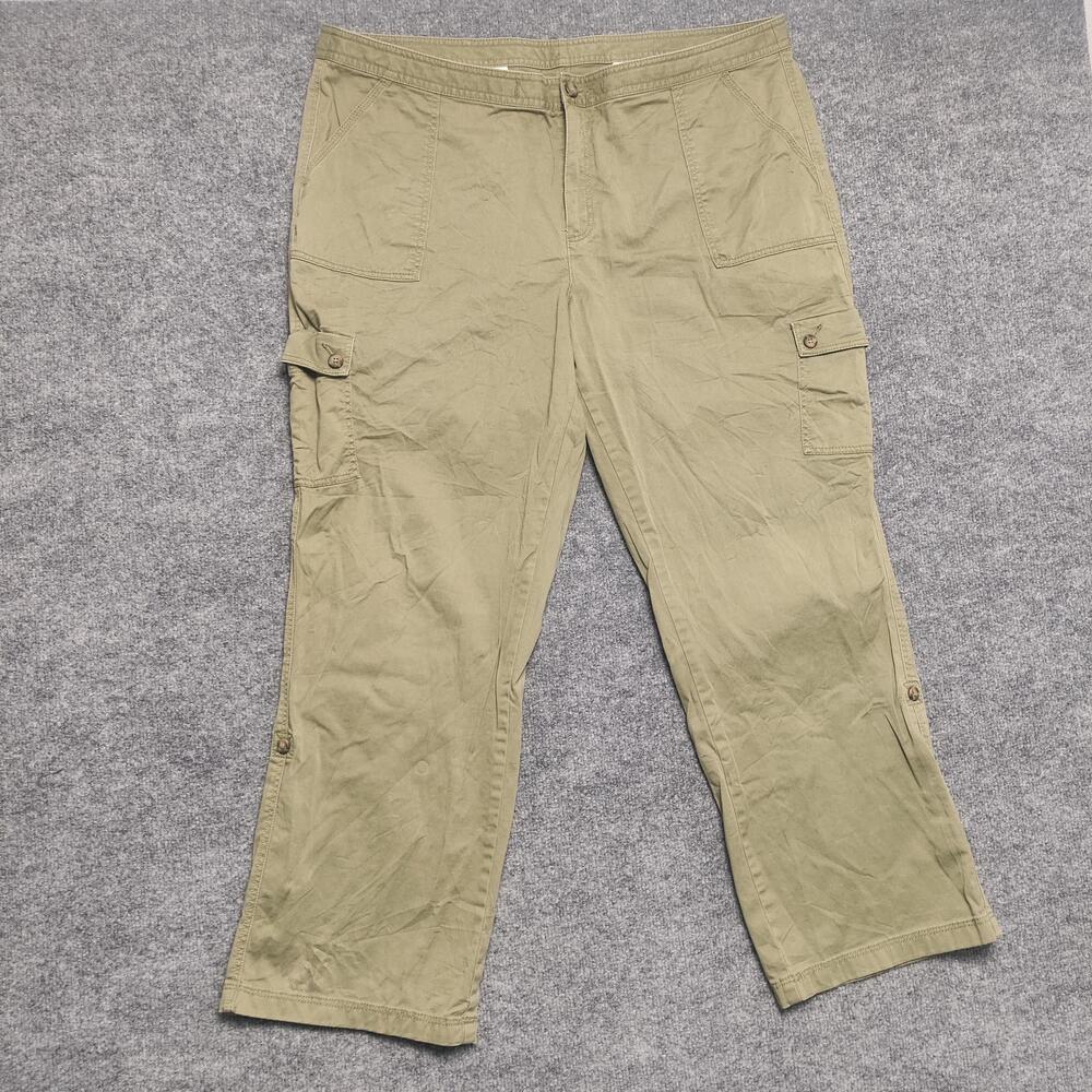 L.L.Bean Pants Womens 18W Green Twill Cargo Crop Capri Favorite Fit Pockets
